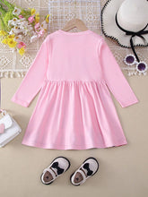 1pc Girls Happy Birthday English Letter Graphic Print Long Sleeve Casual Dress, Autumn